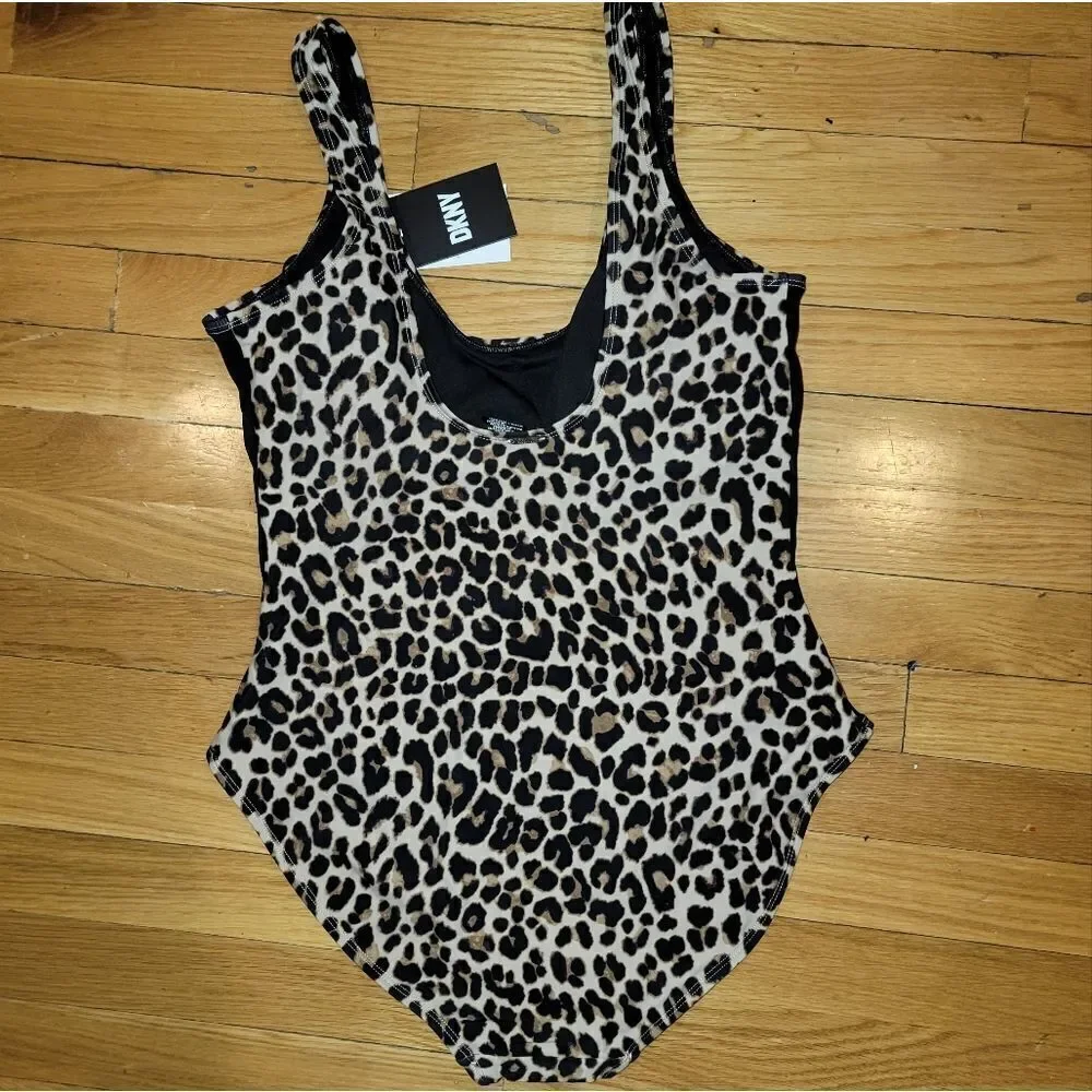 DKNY Women's Printed Leopard Scoop-Neck One-Piece Swimsuit Size 14 - Picture 15 of 16